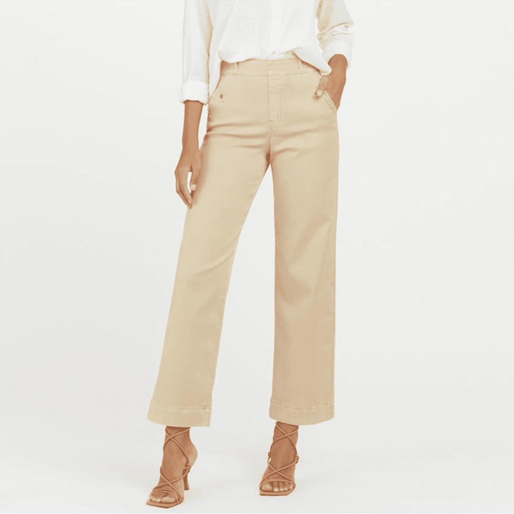 NWT Spanx beige tan stretch twill cropped wide leg pant size small